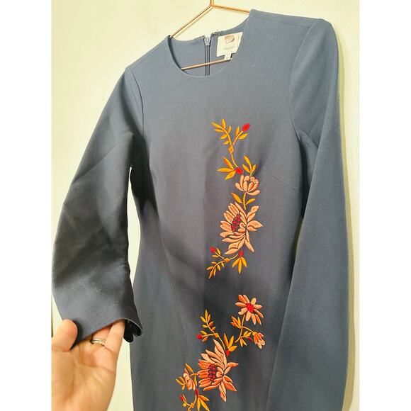 CINQ A SEPT Women's Navy Orange Floral Embroidered Side Slit Lexi Dress Size 8 - Picture 12 of 16